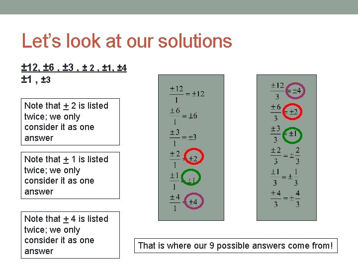 Let’s look at our solutions ± 12, ± 6 , ± 3 , ±