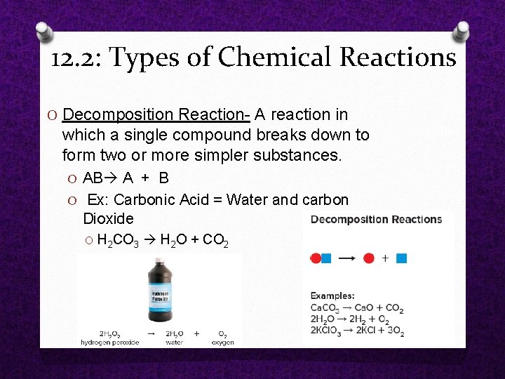 12. 2: Types of Chemical Reactions O Decomposition Reaction A reaction in which a 12. 2: Types of Chemical Reactions O Decomposition Reaction A reaction in which a