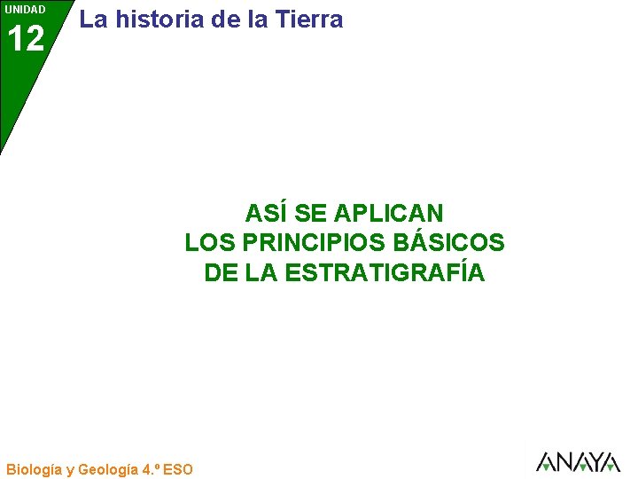 UNIDAD 12 La historia de la Tierra ASÍ SE APLICAN LOS PRINCIPIOS BÁSICOS DE