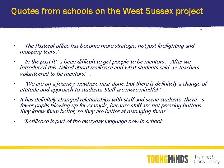 Quotes from schools on the West Sussex project • ‘The Pastoral office has become
