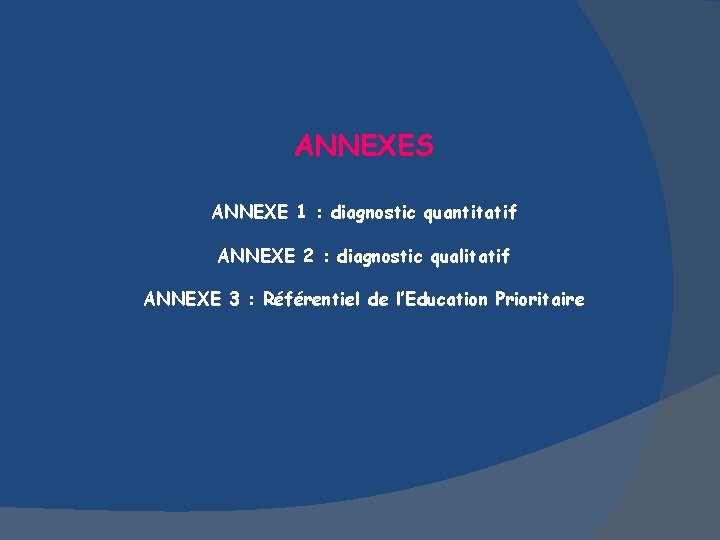 ANNEXES ANNEXE 1 : diagnostic quantitatif ANNEXE 2 : diagnostic qualitatif ANNEXE 3 :