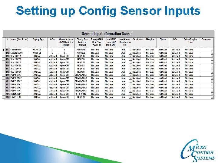 Setting up Config Sensor Inputs 