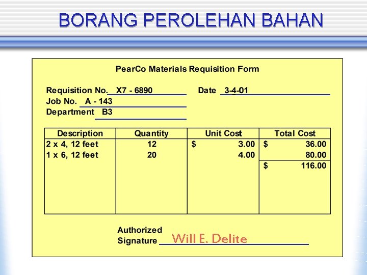 BORANG PEROLEHAN BAHAN Will E. Delite 