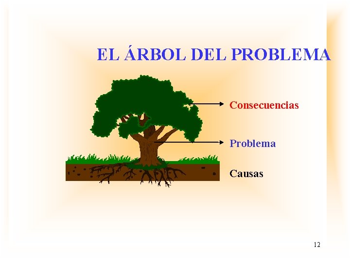 EL ÁRBOL DEL PROBLEMA Consecuencias Problema Causas 12 