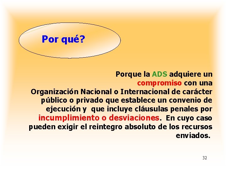 Por qué? Porque la ADS adquiere un compromiso con una Organización Nacional o Internacional