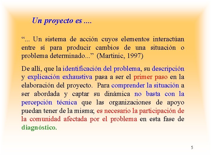 Un proyecto es. . “. . . Un sistema de acción cuyos elementos interactúan