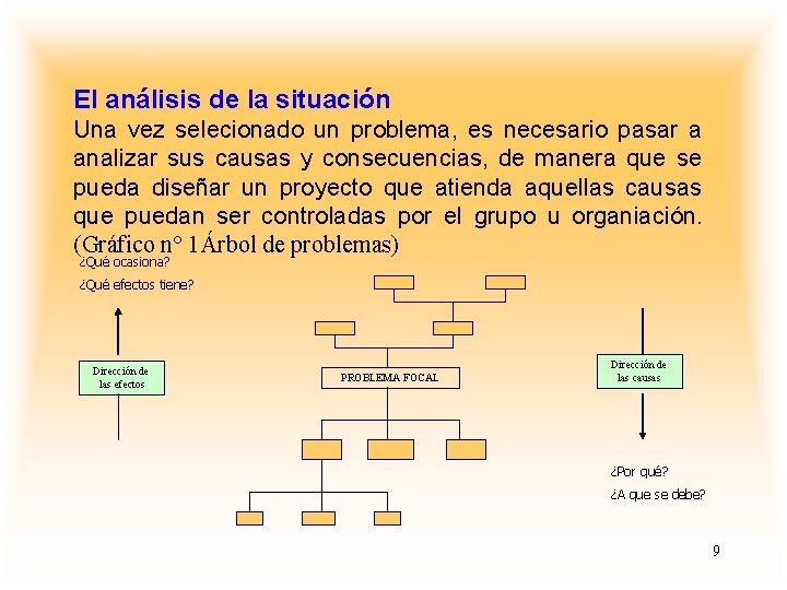 El análisis de la situación Una vez selecionado un problema, es necesario pasar a