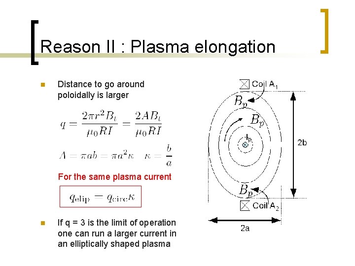 Reason II : Plasma elongation n Distance to go around poloidally is larger For