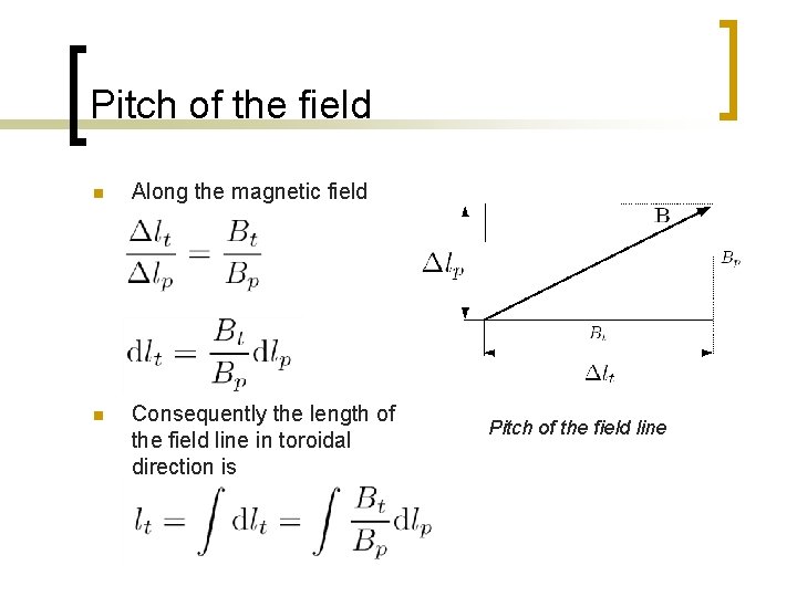 Pitch of the field n Along the magnetic field n Consequently the length of