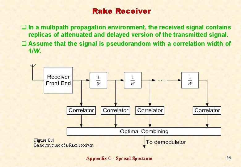 Rake Receiver q In a multipath propagation environment, the received signal contains replicas of