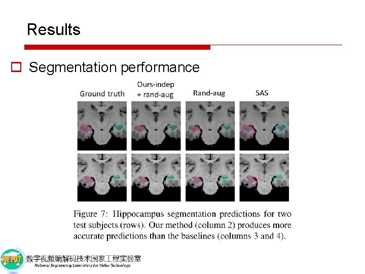 Results o Segmentation performance 