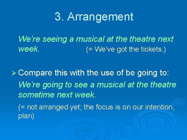 3. Arrangement We’re seeing a musical at theatre next week. (= We’ve got the