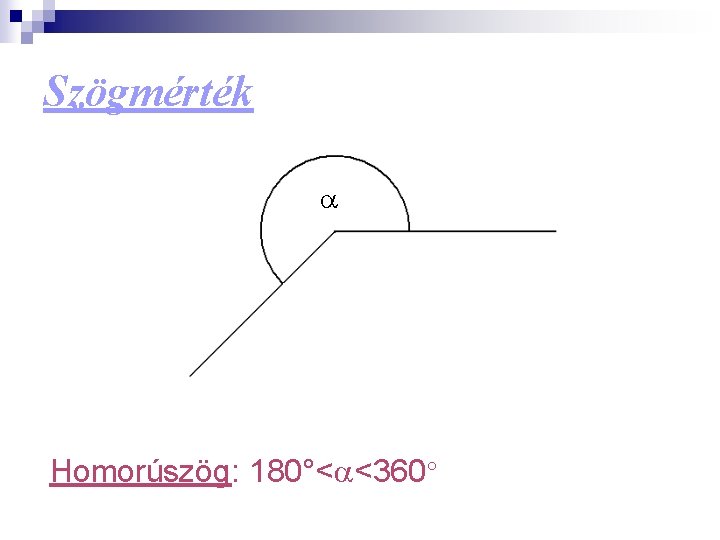 Szögmérték a Homorúszög: 180°<a<360° 
