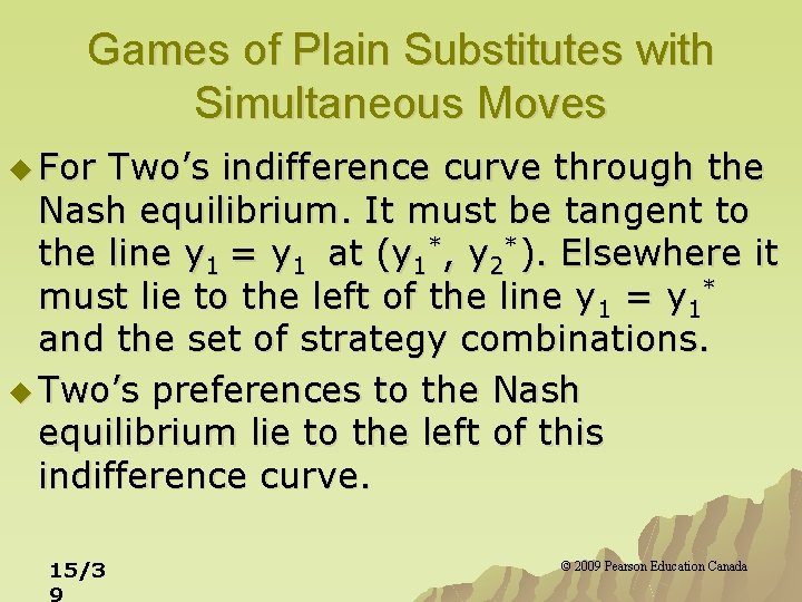 Games of Plain Substitutes with Simultaneous Moves u For Two’s indifference curve through the