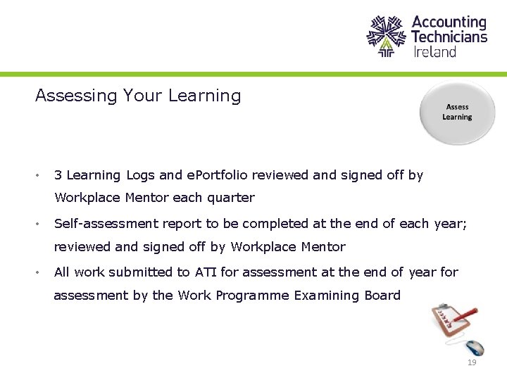 Assessing Your Learning • 3 Learning Logs and e. Portfolio reviewed and signed off