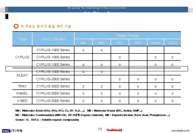 We provide The Hitechnology & Future Environment CA Filter ? 극 저농도 분자상 물질