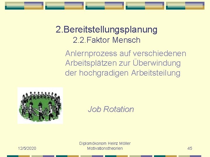 2. Bereitstellungsplanung 2. 2. Faktor Mensch Anlernprozess auf verschiedenen Arbeitsplätzen zur Überwindung der hochgradigen