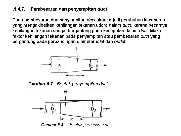 . 5. 4. 7. Pembesaran dan penyempitan duct Pada pembesaran dan penyempitan duct akan