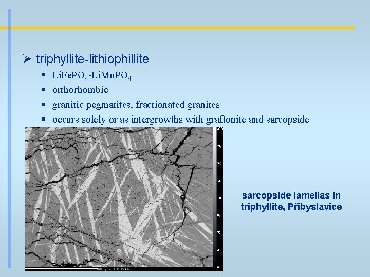 Ø triphyllite-lithiophillite § § Li. Fe. PO 4 -Li. Mn. PO 4 orthorhombic granitic