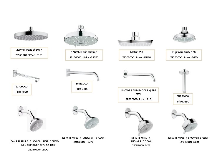 Head Showers a n d Accessories 200 MM Head shower 27541000 : Price -5565