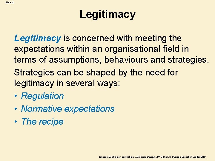 Slide 5. 20 Legitimacy is concerned with meeting the expectations within an organisational field