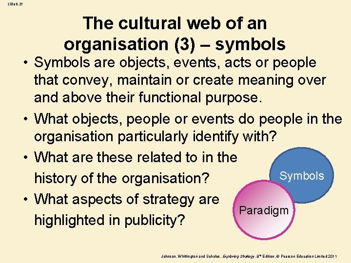 Slide 5. 27 The cultural web of an organisation (3) – symbols • Symbols