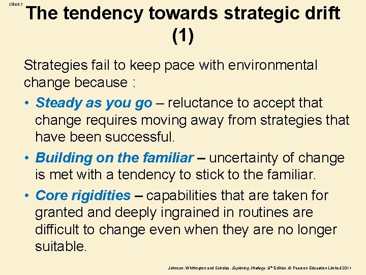 Slide 5. 7 The tendency towards strategic drift (1) Strategies fail to keep pace