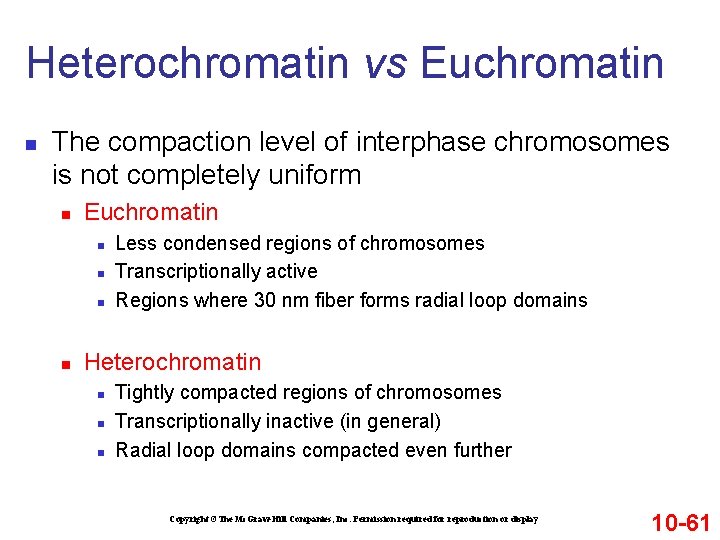 Heterochromatin vs Euchromatin n The compaction level of interphase chromosomes is not completely uniform Heterochromatin vs Euchromatin n The compaction level of interphase chromosomes is not completely uniform
