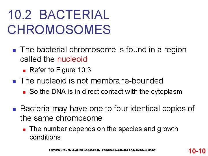 10. 2 BACTERIAL CHROMOSOMES n The bacterial chromosome is found in a region called 10. 2 BACTERIAL CHROMOSOMES n The bacterial chromosome is found in a region called