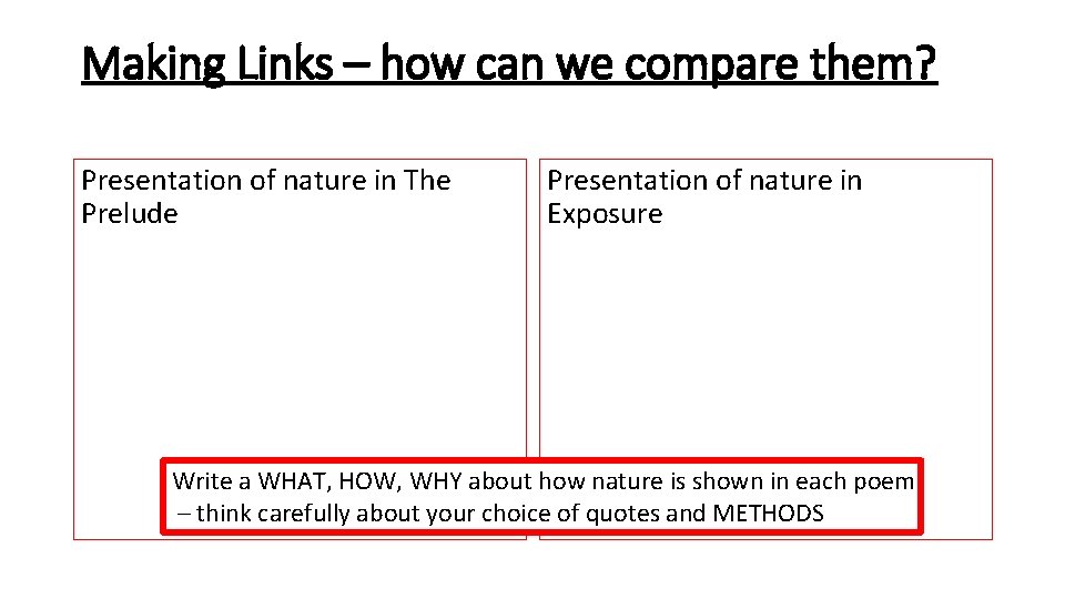 Making Links – how can we compare them? Presentation of nature in The Prelude