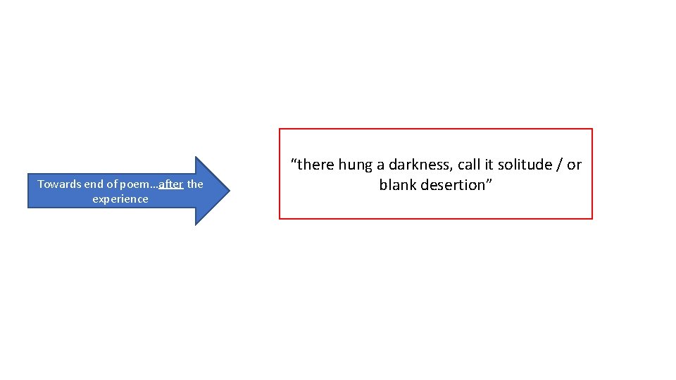 Towards end of poem…after the experience “there hung a darkness, call it solitude /