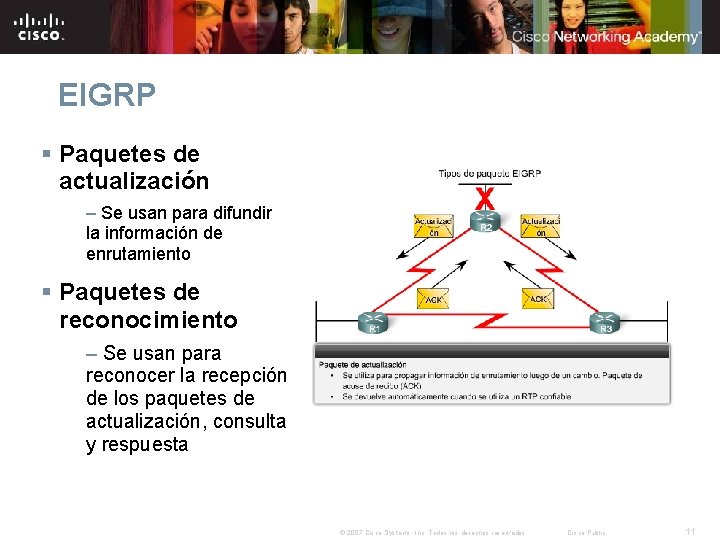EIGRP § Paquetes de actualización – Se usan para difundir la información de enrutamiento EIGRP § Paquetes de actualización – Se usan para difundir la información de enrutamiento