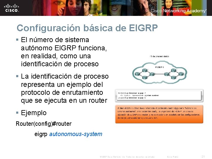 Configuración básica de EIGRP § El número de sistema autónomo EIGRP funciona, en realidad, Configuración básica de EIGRP § El número de sistema autónomo EIGRP funciona, en realidad,