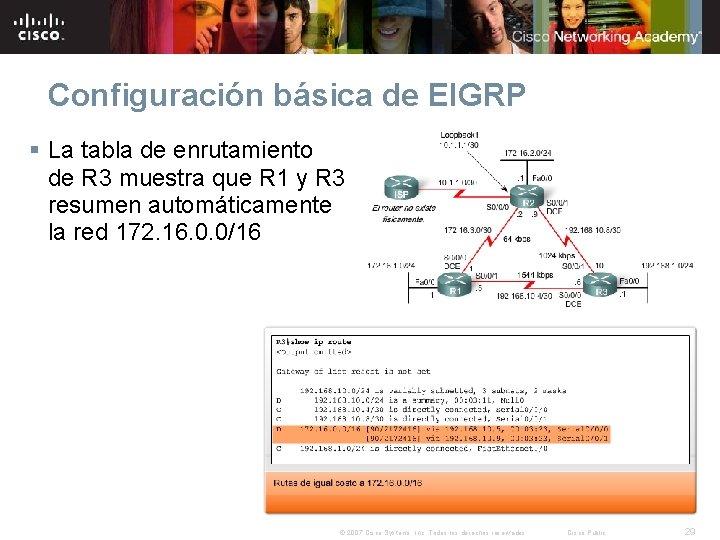 Configuración básica de EIGRP § La tabla de enrutamiento de R 3 muestra que Configuración básica de EIGRP § La tabla de enrutamiento de R 3 muestra que