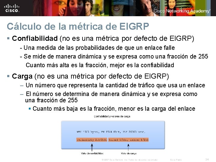 Cálculo de la métrica de EIGRP § Confiabilidad (no es una métrica por defecto Cálculo de la métrica de EIGRP § Confiabilidad (no es una métrica por defecto