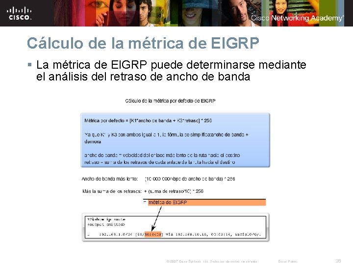 Cálculo de la métrica de EIGRP § La métrica de EIGRP puede determinarse mediante Cálculo de la métrica de EIGRP § La métrica de EIGRP puede determinarse mediante