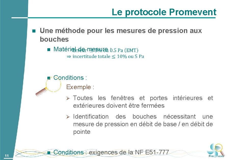 Le protocole Promevent 11 Une méthode pour les mesures de pression aux bouches Matériel