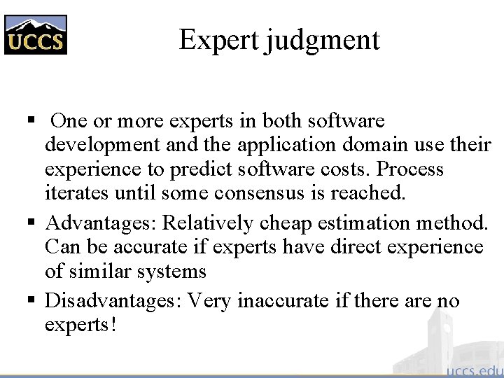 Expert judgment § One or more experts in both software development and the application