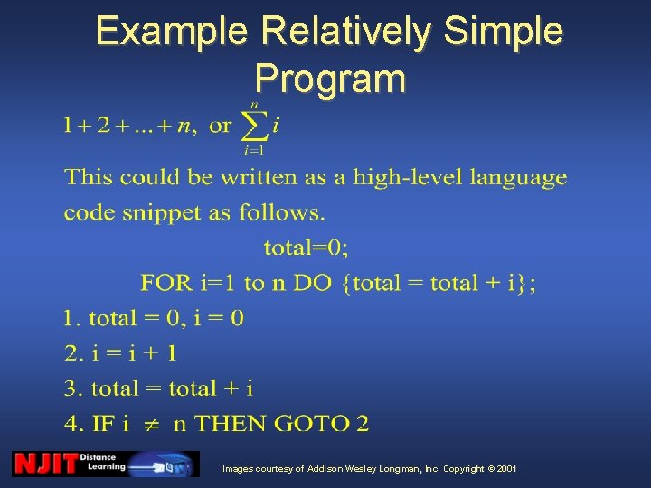 Example Relatively Simple Program Images courtesy of Addison Wesley Longman, Inc. Copyright © 2001 Example Relatively Simple Program Images courtesy of Addison Wesley Longman, Inc. Copyright © 2001