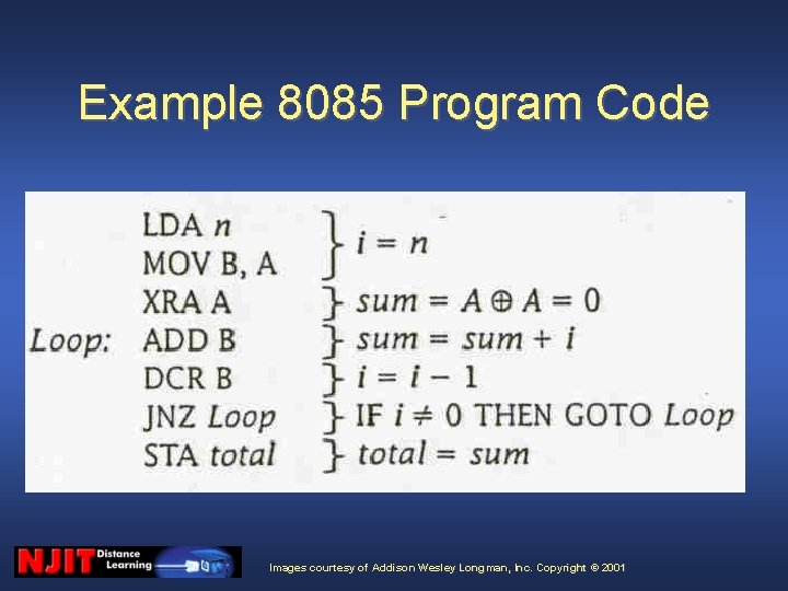 Example 8085 Program Code Images courtesy of Addison Wesley Longman, Inc. Copyright © 2001 Example 8085 Program Code Images courtesy of Addison Wesley Longman, Inc. Copyright © 2001