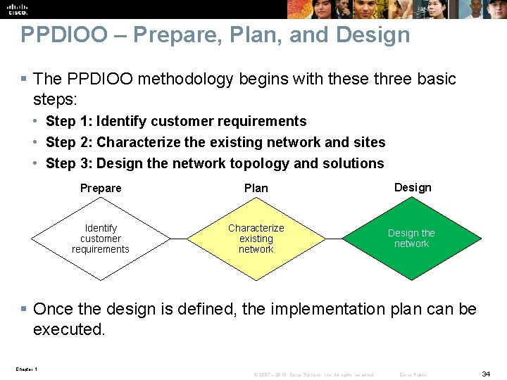 PPDIOO – Prepare, Plan, and Design § The PPDIOO methodology begins with these three PPDIOO – Prepare, Plan, and Design § The PPDIOO methodology begins with these three