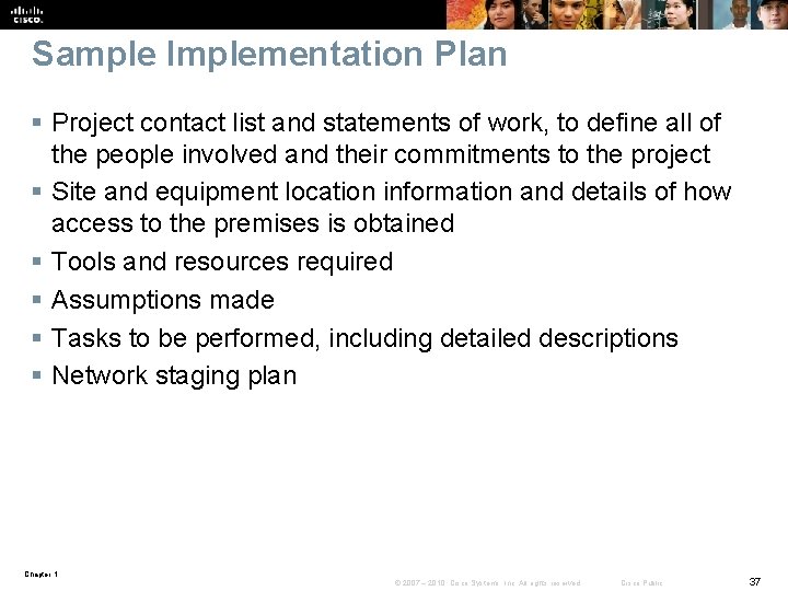 Sample Implementation Plan § Project contact list and statements of work, to define all Sample Implementation Plan § Project contact list and statements of work, to define all