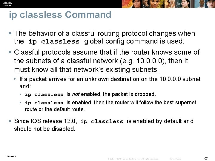 ip classless Command § The behavior of a classful routing protocol changes when the ip classless Command § The behavior of a classful routing protocol changes when the