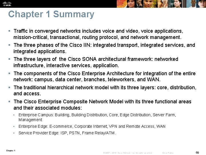 Chapter 1 Summary § Traffic in converged networks includes voice and video, voice applications, Chapter 1 Summary § Traffic in converged networks includes voice and video, voice applications,