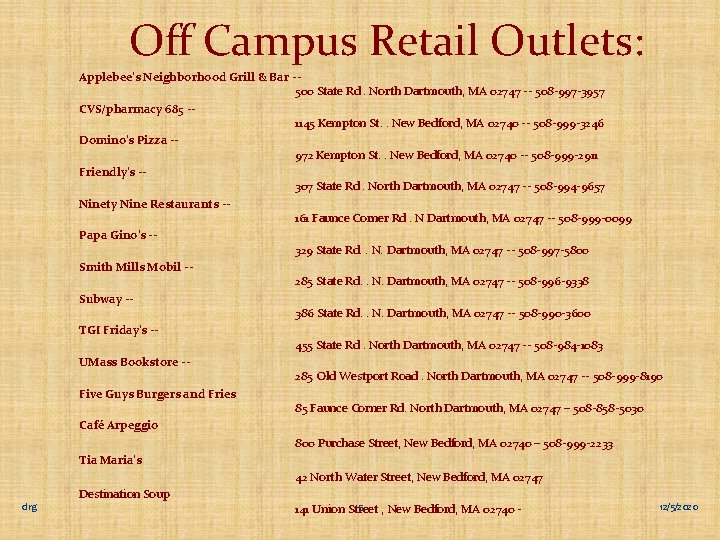 Off Campus Retail Outlets: drg Applebee's Neighborhood Grill & Bar -500 State Rd. North