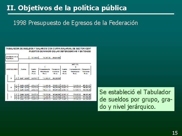 II. Objetivos de la política pública 1998 Presupuesto de Egresos de la Federación Se