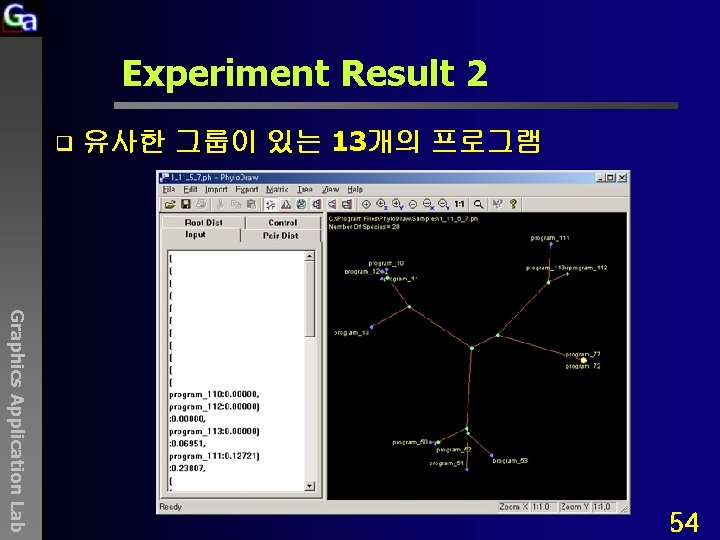 Experiment Result 2 q 유사한 그룹이 있는 13개의 프로그램 Graphics Application Lab 54 