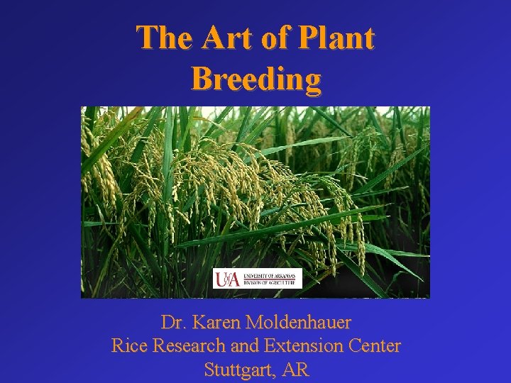 The Art of Plant Breeding Dr. Karen Moldenhauer Rice Research and Extension Center Stuttgart,