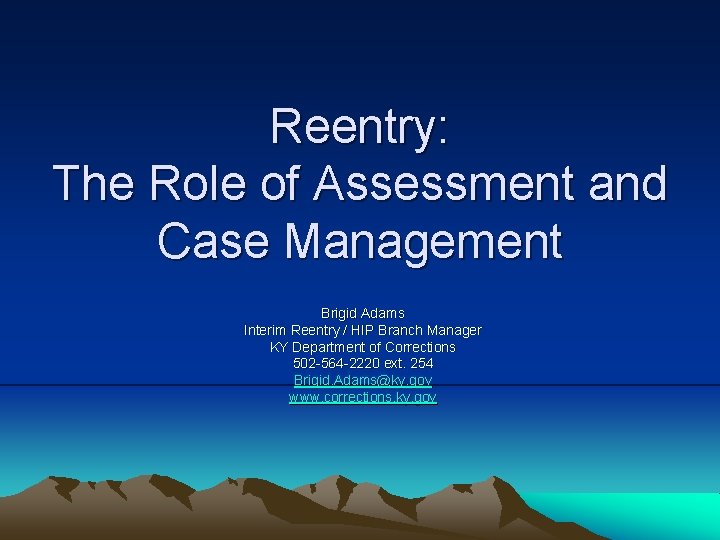 Reentry: The Role of Assessment and Case Management Brigid Adams Interim Reentry / HIP