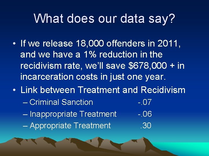 What does our data say? • If we release 18, 000 offenders in 2011,